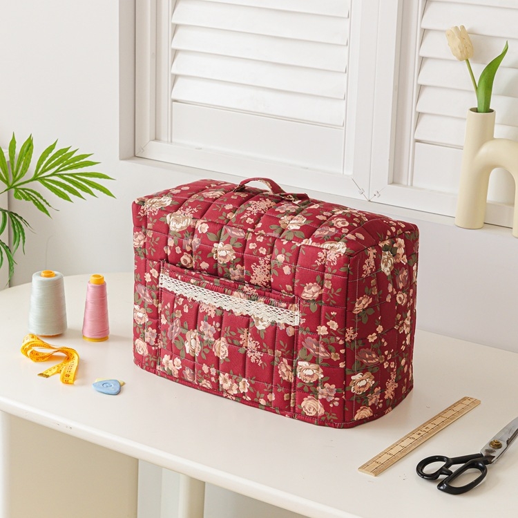 Husă de praf pentru mașina de cusut, poliester, stil pastoral, cu buzunar, portabilă, husă pliabilă de depozitare a uneltelor