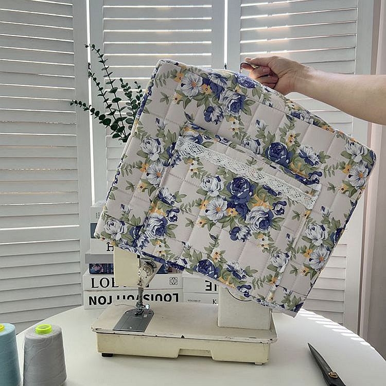 Husă de praf pentru mașina de cusut, poliester, stil pastoral, cu buzunar, portabilă, husă pliabilă de depozitare a uneltelor