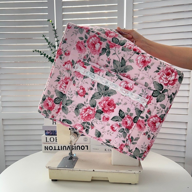 Husă de praf pentru mașina de cusut, poliester, stil pastoral, cu buzunar, portabilă, husă pliabilă de depozitare a uneltelor