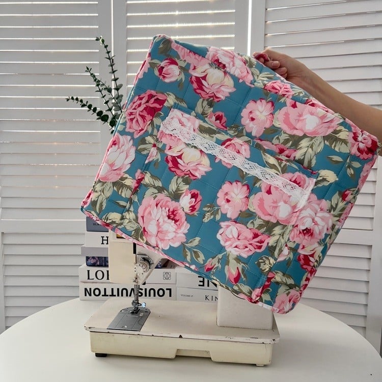 Husă de praf pentru mașina de cusut, poliester, stil pastoral, cu buzunar, portabilă, husă pliabilă de depozitare a uneltelor