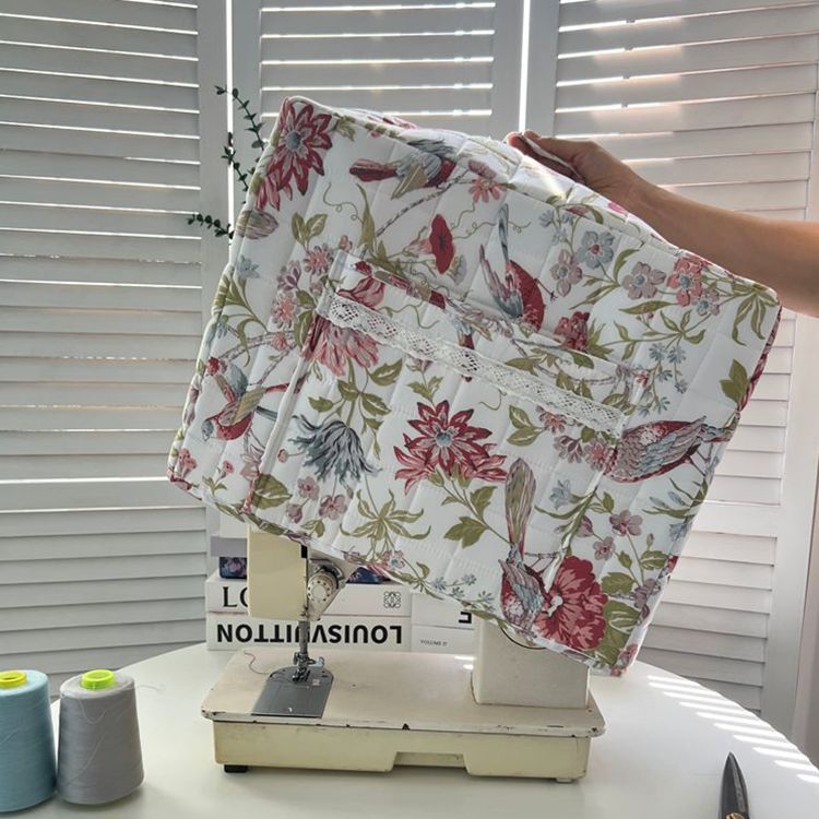 Husă de praf pentru mașina de cusut, poliester, stil pastoral, cu buzunar, portabilă, husă pliabilă de depozitare a uneltelor