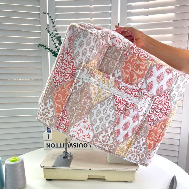 Husă de praf pentru mașina de cusut, poliester, stil pastoral, cu buzunar, portabilă, husă pliabilă de depozitare a uneltelor