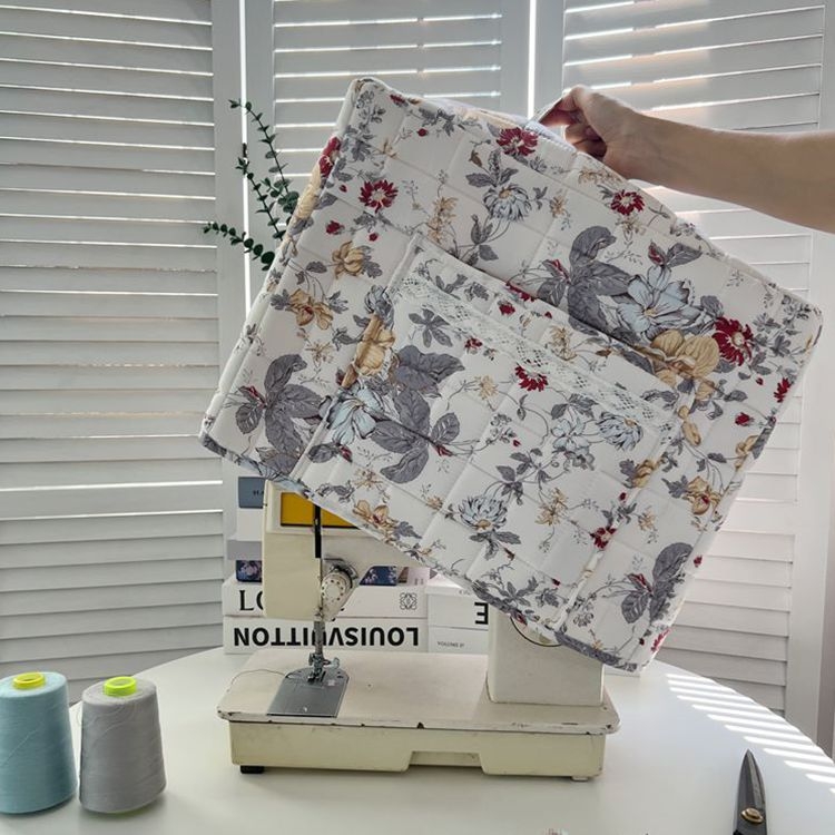 Husă de praf pentru mașina de cusut, poliester, stil pastoral, cu buzunar, portabilă, husă pliabilă de depozitare a uneltelor