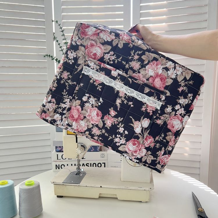 Husă de praf pentru mașina de cusut, poliester, stil pastoral, cu buzunar, portabilă, husă pliabilă de depozitare a uneltelor
