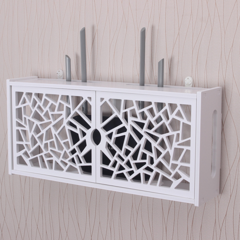 Két szintes falra szerelhető polc multimédiához és vezeték nélküli routerhez – fúrás nélküli szerelés