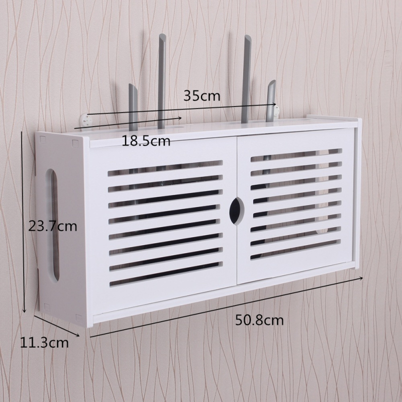 Két szintes falra szerelhető polc multimédiához és vezeték nélküli routerhez – fúrás nélküli szerelés