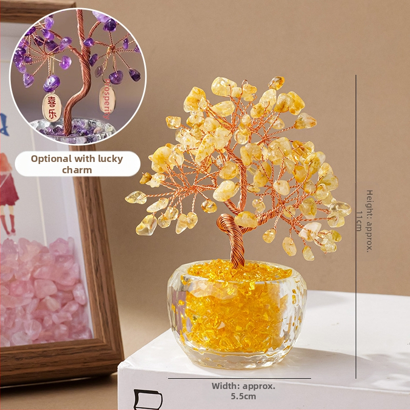 Кристално дърво за късмет с основа – стъклена купа за съкровища, модерен минималистичен стил