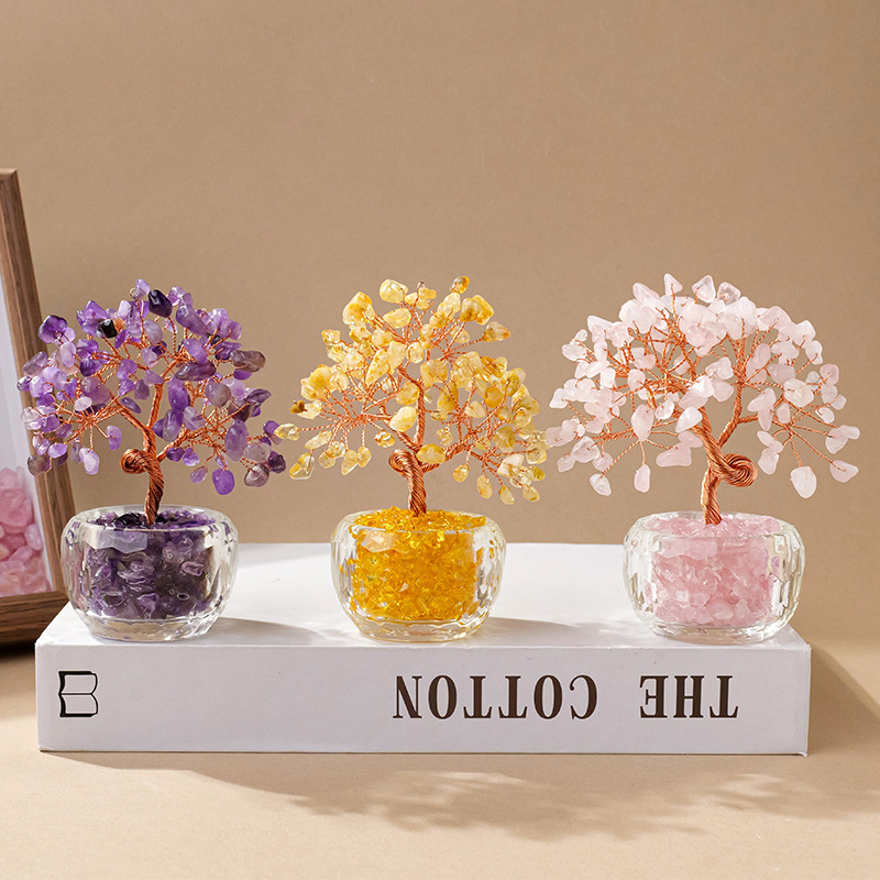 Кристално дърво за късмет с основа – стъклена купа за съкровища, модерен минималистичен стил