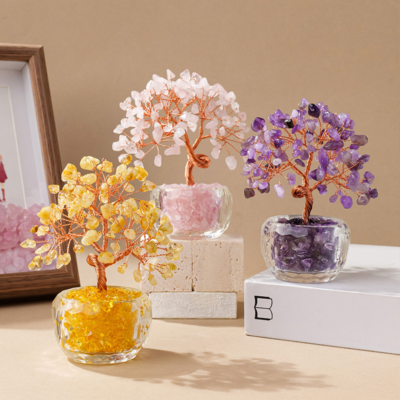 Кристално дърво за късмет с основа – стъклена купа за съкровища, модерен минималистичен стил