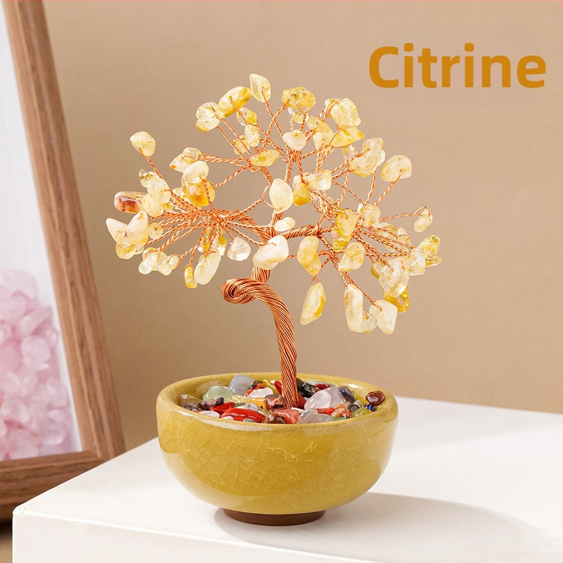 Кристално дърво за късмет с основа – стъклена купа за съкровища, модерен минималистичен стил