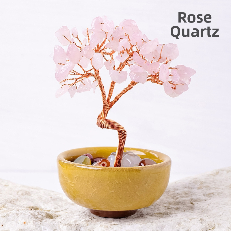 Кристално дърво за късмет с основа – стъклена купа за съкровища, модерен минималистичен стил