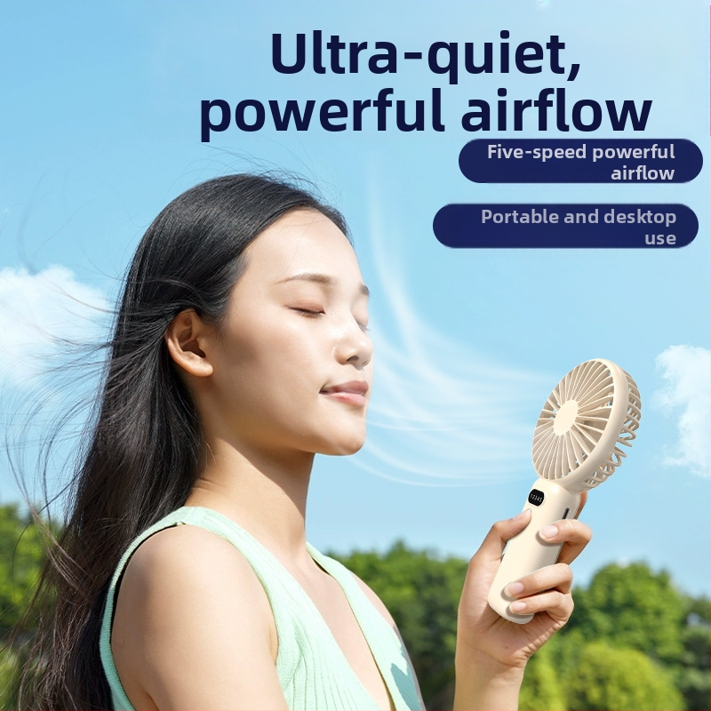 2-v-1 USB stolný ventilátor s držiakom na telefón, kompaktný mini ventilátor s 1000–1200mAh batériou, 5 lopatiek, prevádzková doba 6–8 hodín