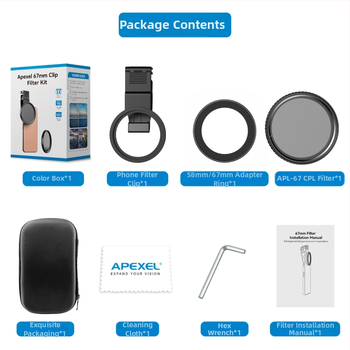 APEXEL филтър за мобилен телефон с регулируем ND и CPL – ND2-32/2-400, поляризация, APL филтър