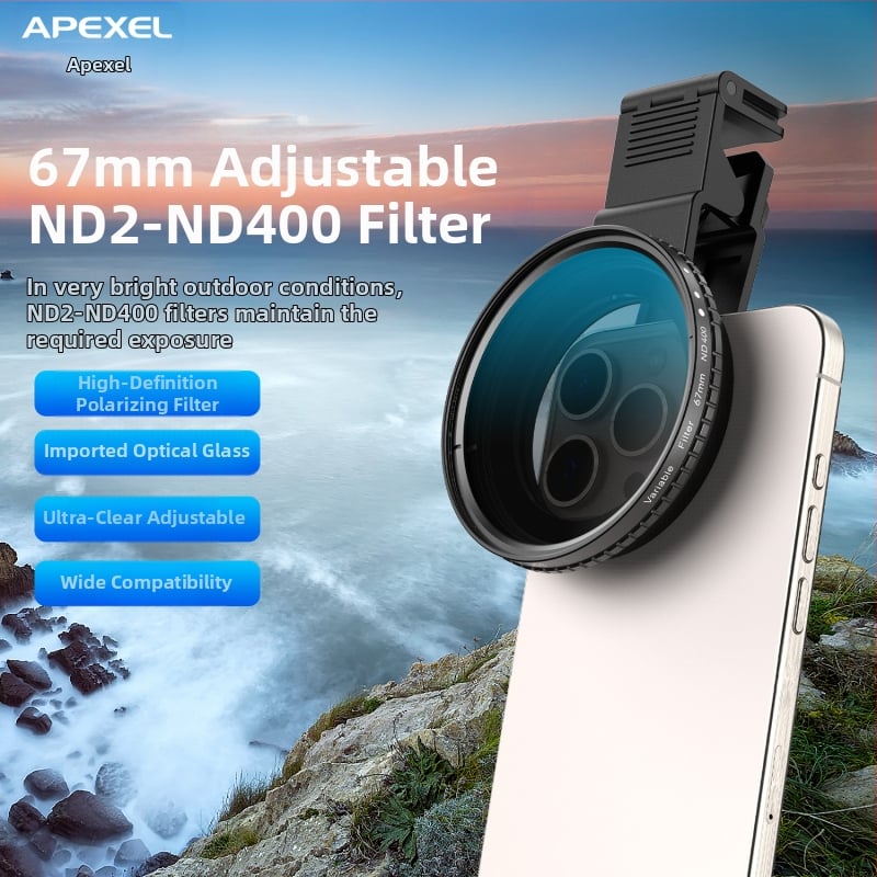 APEXEL Mobilā tālruņa filtrs ar regulējamu ND un CPL – ND2-32/2-400, Polarizators, APL filtrs