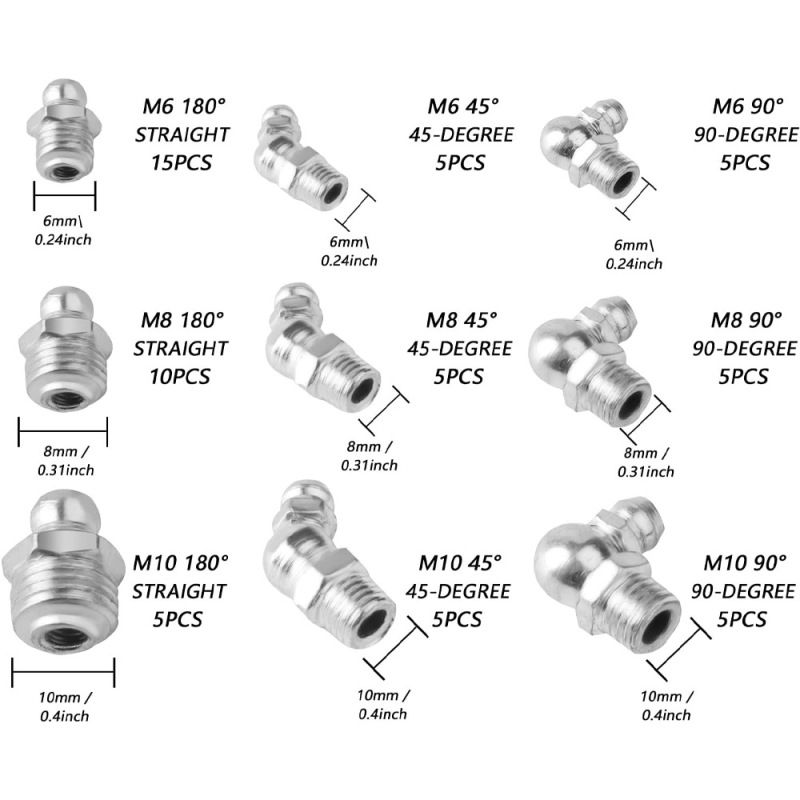Set mlaznica za mazivo – ravne i zakrivljene, niklirane, ugljična čelika, Hongyu