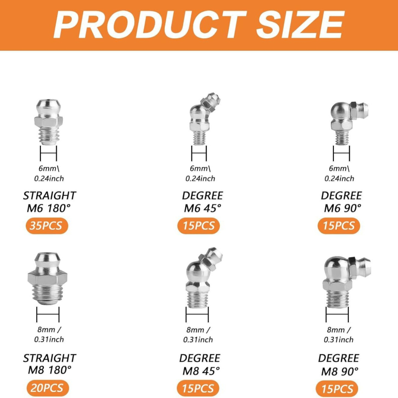 Set mlaznica za mazivo – ravne i zakrivljene, niklirane, ugljična čelika, Hongyu