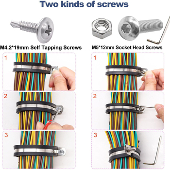 Spona za crijevo od 304 nehrđajućeg čelika s gumom, set od 136 kom., vijčano držalo cijevi s amortizacijskim prstenom