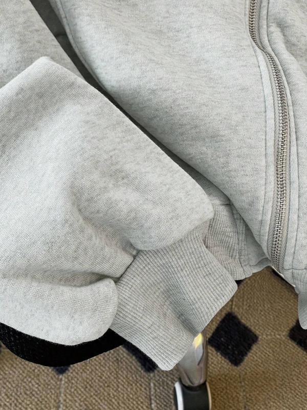 Moterų megztinis su gobtuvu ir dvigubu užtrauktuku – laisvas kirpimas, poliesterio flisinė medžiaga, 2025 ruduo