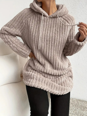 Sieviešu kapucītais džemperis no poliestera flīsa, garas raglānu piedurknes, normāla piegriezums