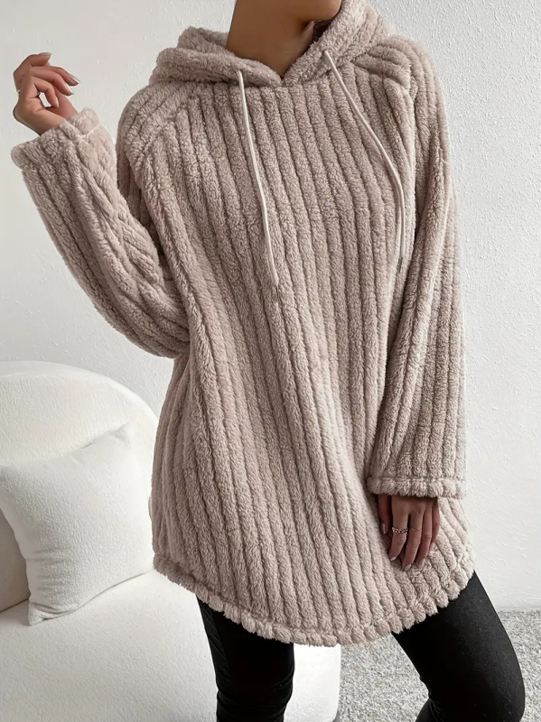 Sieviešu kapucītais džemperis no poliestera flīsa, garas raglānu piedurknes, normāla piegriezums