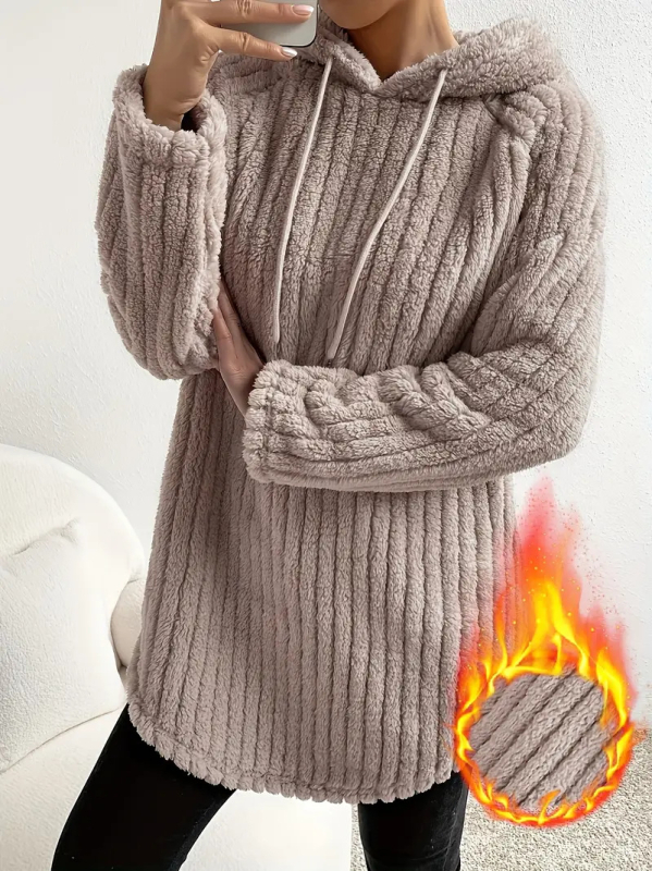 Sieviešu kapucītais džemperis no poliestera flīsa, garas raglānu piedurknes, normāla piegriezums