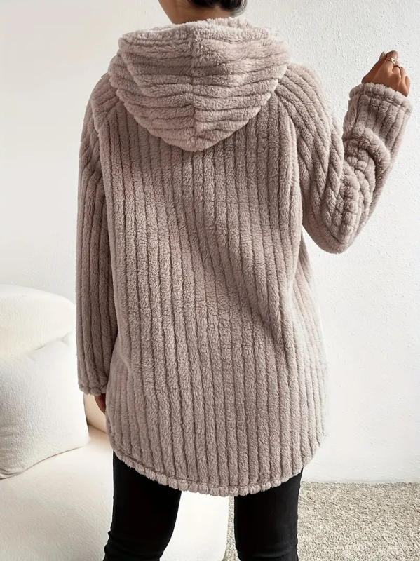 Sieviešu kapucītais džemperis no poliestera flīsa, garas raglānu piedurknes, normāla piegriezums