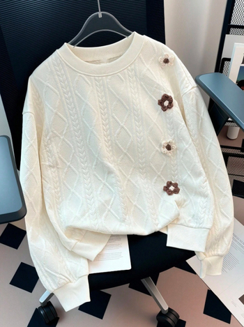 Sieviešu florālā printa brīvi piegriezts džemperis ar apaļu kaklu, garām piedurknēm, poliesters, regulāra garuma, elegantā ikdienas stilā, 2025. gada rudens