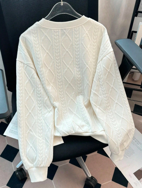 Sieviešu florālā printa brīvi piegriezts džemperis ar apaļu kaklu, garām piedurknēm, poliesters, regulāra garuma, elegantā ikdienas stilā, 2025. gada rudens