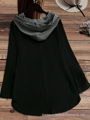 Sievietēm kapucīšu brīvā piegriezuma džemperis ar garām piedurknēm, kabata ar pogu, poliesters, japāņu-korejiešu ikdienas stils, pavasaris 2025