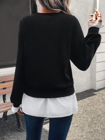 Viltots divu gabalu džemperis ar šūšanas dizainu, apaļa kakla forma, garas piedurknes