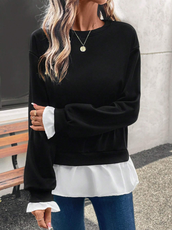 Viltots divu gabalu džemperis ar šūšanas dizainu, apaļa kakla forma, garas piedurknes