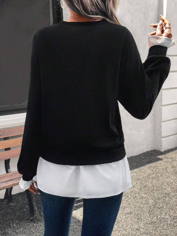 Viltots divu gabalu džemperis ar šūšanas dizainu, apaļa kakla forma, garas piedurknes