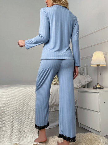 Σετ πιτζάμες για γυναίκες — κομψό στυλ, ύφασμα Milk Silk, πολυεστέρας 95%+, μακριά μανίκια, φθινόπωρο 2024