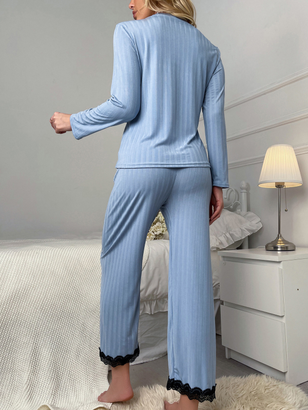 Sieviešu pidžāmu komplekts — izsmalcināts stils, Milk Silk audums, poliester 95%+, garās piedurknes, rudens 2024