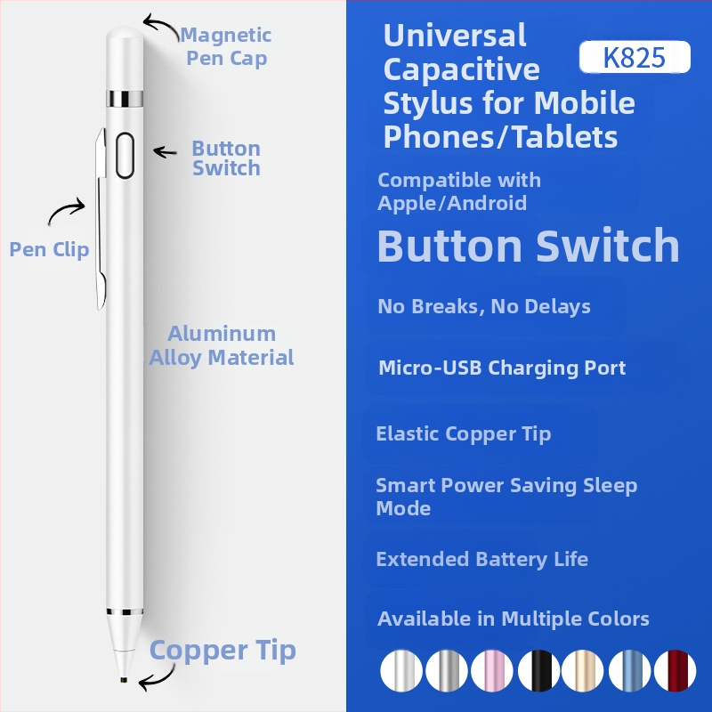 Kapacitīvs stiluss universālais, pārnēsājams (Zīmols: yksong; Korpusa materiāls: metāls; Funkcija: magnētiska uzlāde; Saderība: universālais kapacitīvais skārienekrāns)