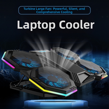 Portatīvo datora dzesētājs – seši ventilatori, gaisa dzesēšana, modelis NCP-079RGB, saderīgs ar klēpjdatoriem/Ultrabook/Playbook, ar telefona turētāju, materiāls: plastmasa + dzelzs režģis