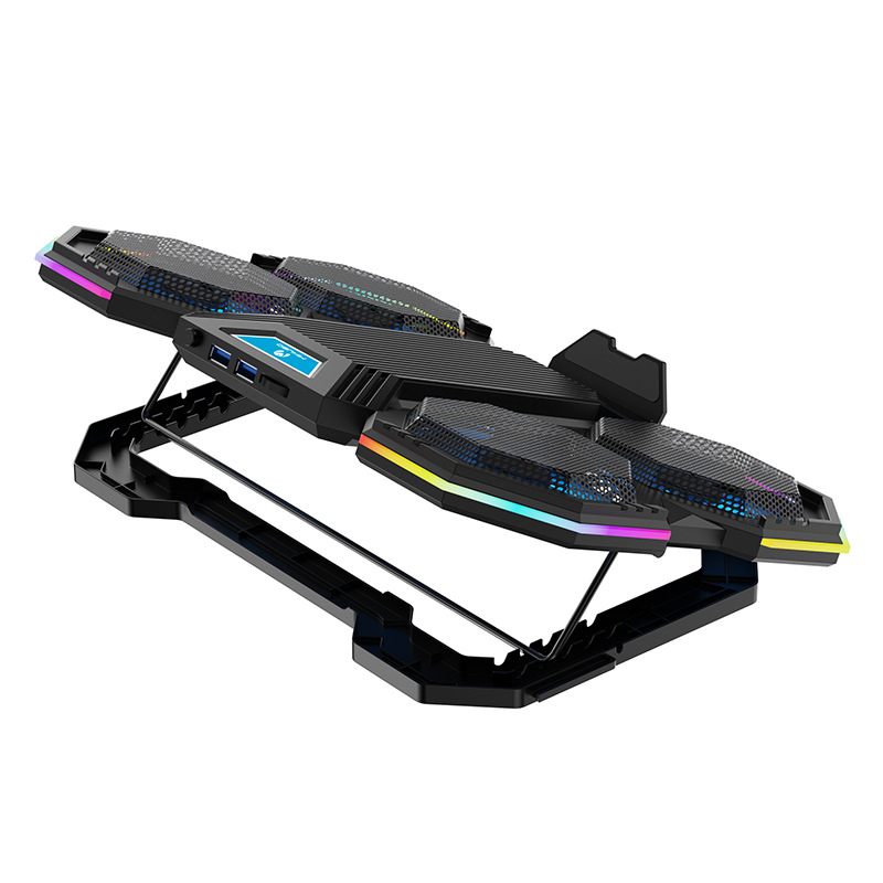 Portatīvo datora dzesētājs – seši ventilatori, gaisa dzesēšana, modelis NCP-079RGB, saderīgs ar klēpjdatoriem/Ultrabook/Playbook, ar telefona turētāju, materiāls: plastmasa + dzelzs režģis