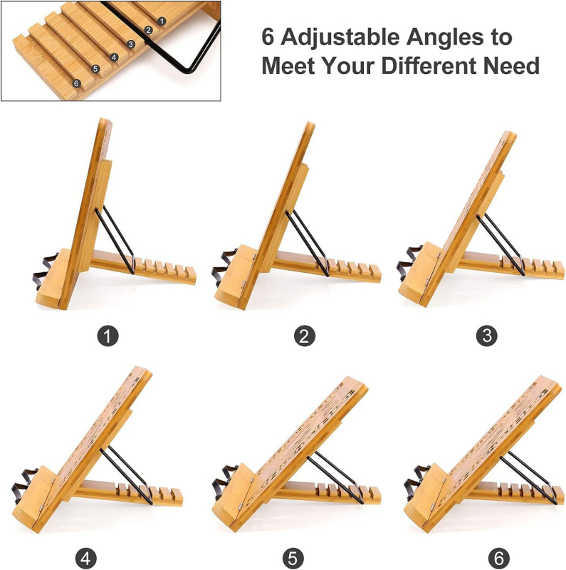 Bambusz konyhai könyvállvány — összecsukható, asztali használathoz, modern minimál stílus, megfelelő szakácskönyvekhez, tankönyvekhez és tabletekhez