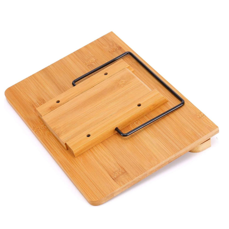 Bambusz konyhai könyvállvány — összecsukható, asztali használathoz, modern minimál stílus, megfelelő szakácskönyvekhez, tankönyvekhez és tabletekhez