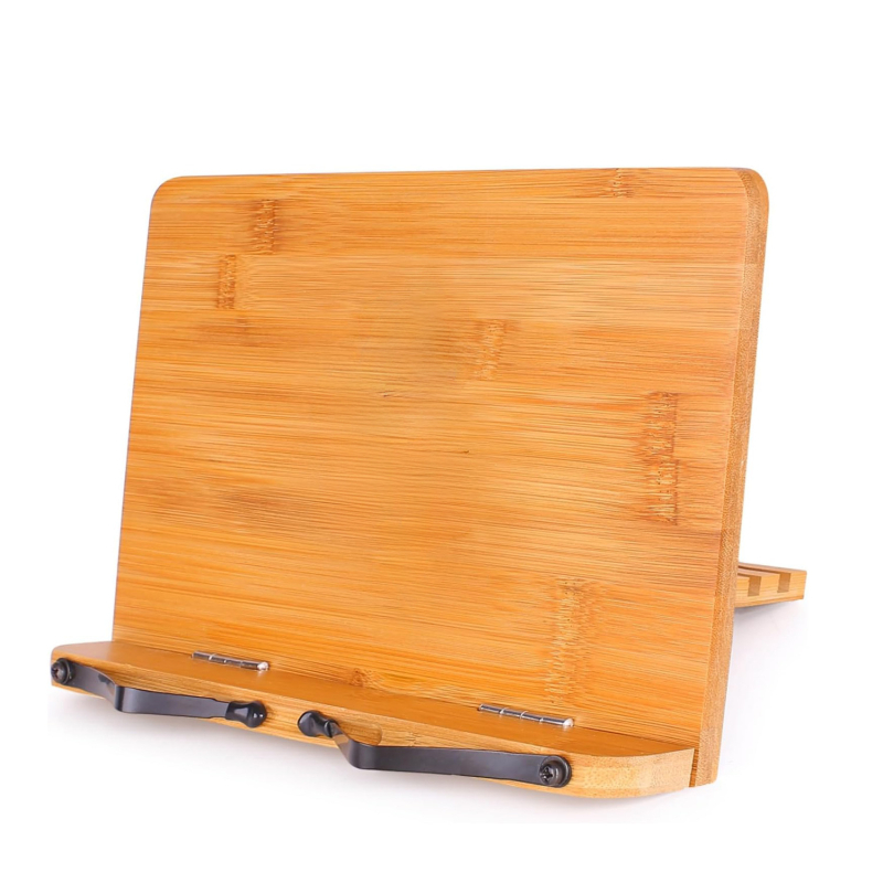 Bambusz konyhai könyvállvány — összecsukható, asztali használathoz, modern minimál stílus, megfelelő szakácskönyvekhez, tankönyvekhez és tabletekhez