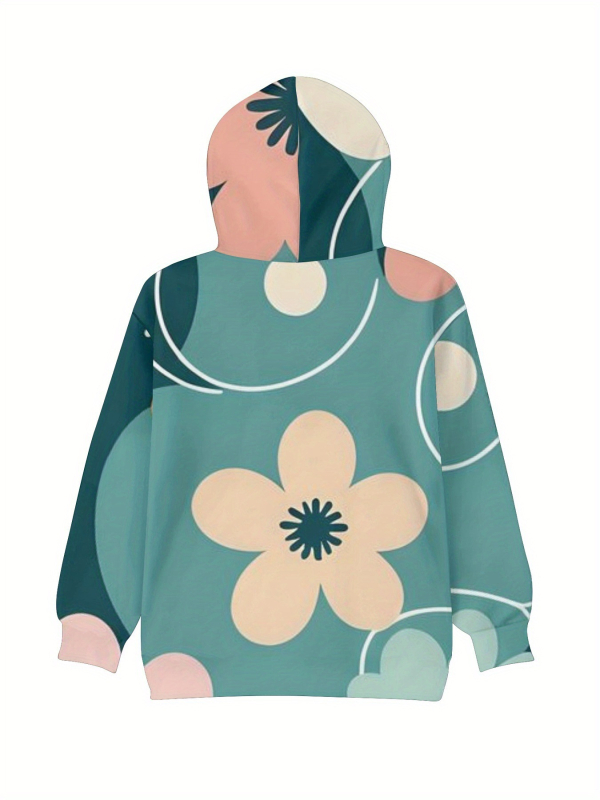 Γυναικείος φούτερ με κουκούλα, φλοράλ μοτίβο, χαλαρή γραμμή, μακριά μανίκια, πολυεστερικό ύφασμα