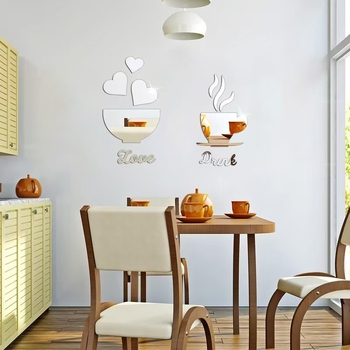 Акрилна огледална стенна стикер сет за кухня и ресторант – самозалепващ се, семпъл стил, декоративно оформление