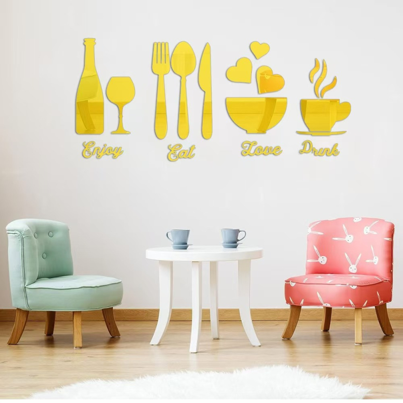 Set plakata s akrilnim ogledalom za kuhinju i restoran – samoljepljiv, jednostavan stil, dekorativno pozadje