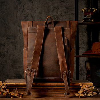 Раница от естествена кожа с отделение за лаптоп, кожа от първи слой, ергономичен гръб, капацитет под 20 л, модел 5552, за пътуване, мъжки ежедневен стил