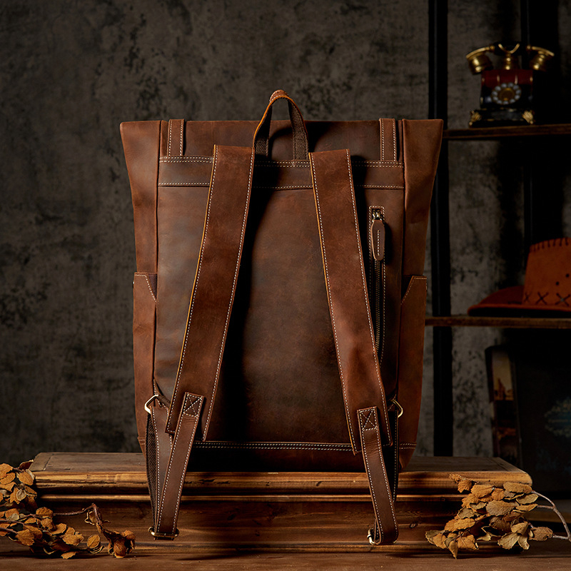 Раница от естествена кожа с отделение за лаптоп, кожа от първи слой, ергономичен гръб, капацитет под 20 л, модел 5552, за пътуване, мъжки ежедневен стил