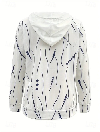 Ženska jakna s kapuljačom i zatvaračem, geometrijski patchwork uzorak, labav kroj, dugi rukavi, poliester/spandeks smjes