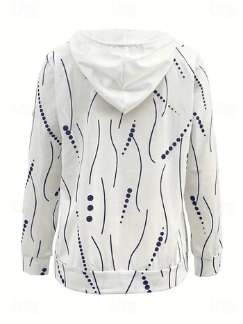 Ženska jakna s kapuljačom i zatvaračem, geometrijski patchwork uzorak, labav kroj, dugi rukavi, poliester/spandeks smjes