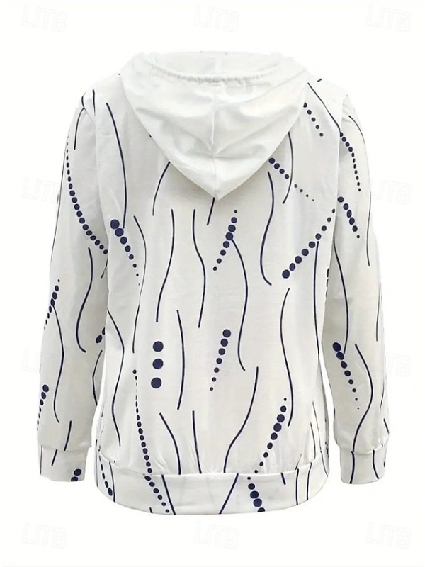 Ženska jakna s kapuljačom i zatvaračem, geometrijski patchwork uzorak, labav kroj, dugi rukavi, poliester/spandeks smjes