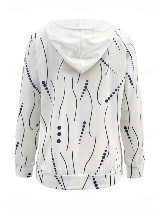 Ženska jakna s kapuljačom i zatvaračem, geometrijski patchwork uzorak, labav kroj, dugi rukavi, poliester/spandeks smjes