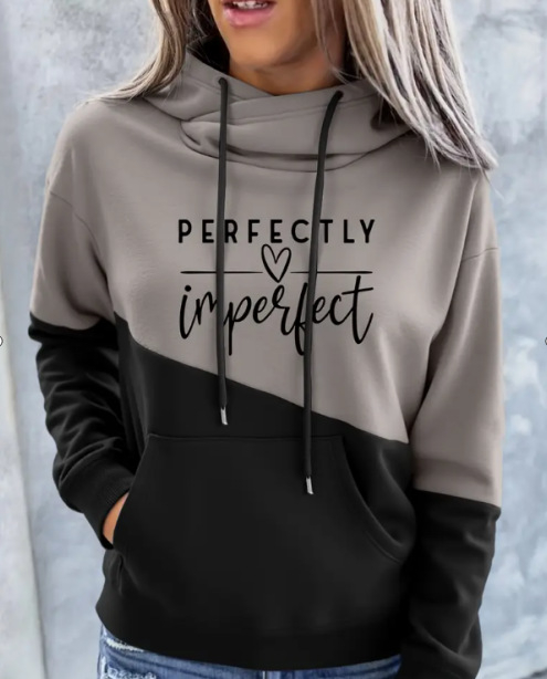 Sieviešu brīvs kapuces džemperis ar garām piedurknēm, digitālais prints, 95% poliesters